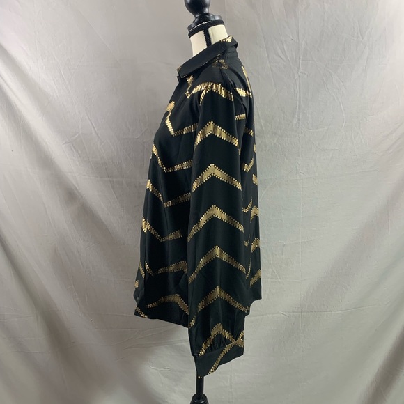 Chevron Print Lantern Sleeve Shirt Black - Picture 8 of 9